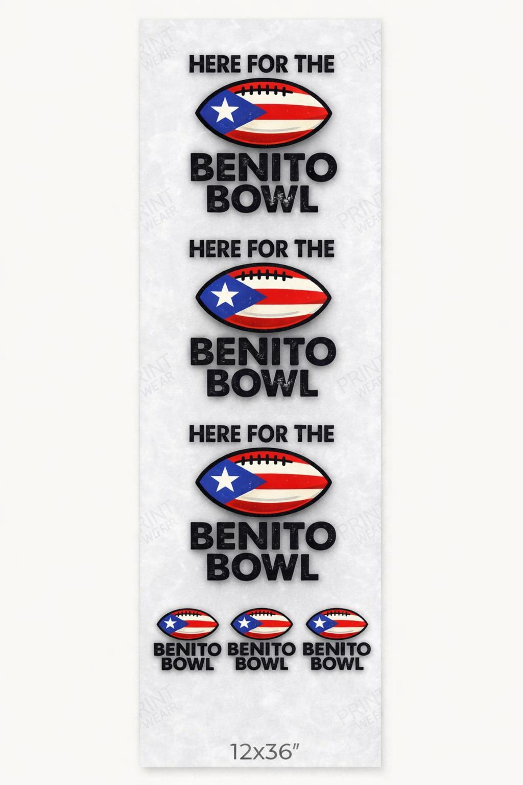 DTF TEXTILE YARDA 12X36 BENITO BOWL I'M HERE 6 IMPRESIONES DEL DISENO