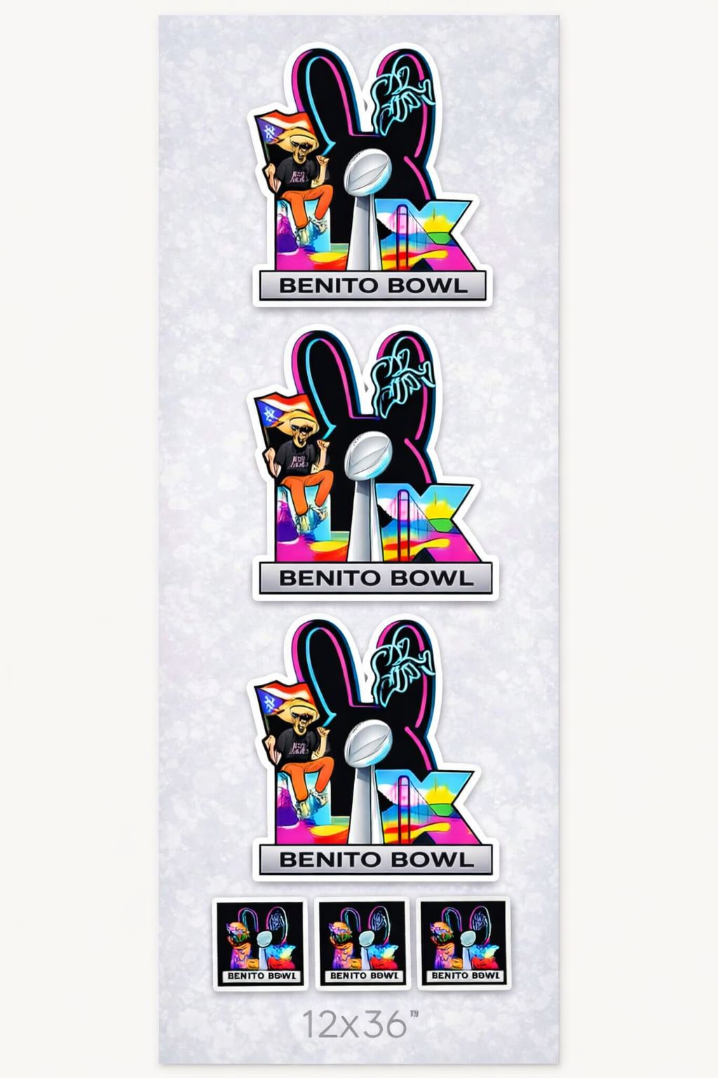 DTF TEXTILE YARDA 12X36 BAD BUNNY 6 IMPRESIONES DEL DISENO